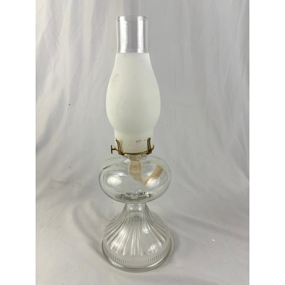 Vintage Clear Glass Hurricane Oil Lamp Frosted‎ Chimney Kerosene Lantern